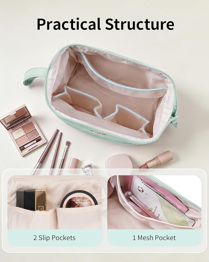 Narwey Makeup Bag Women Large Wide-open Make up Bag Travel Cosmetic Organizer Toiletry Bag for Cosmetics Toiletries Accessories (Mint Green) - Image 6