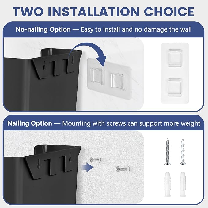 JOMOLA No Drilling File Holder 3 Pack Mail Organizer Wall Mount File Organizer Holder Office Wall Hanging Files Magazines Organizer Plastic Door Mount Wall Pocket with Adhesive Pad, Black Color - Image 3