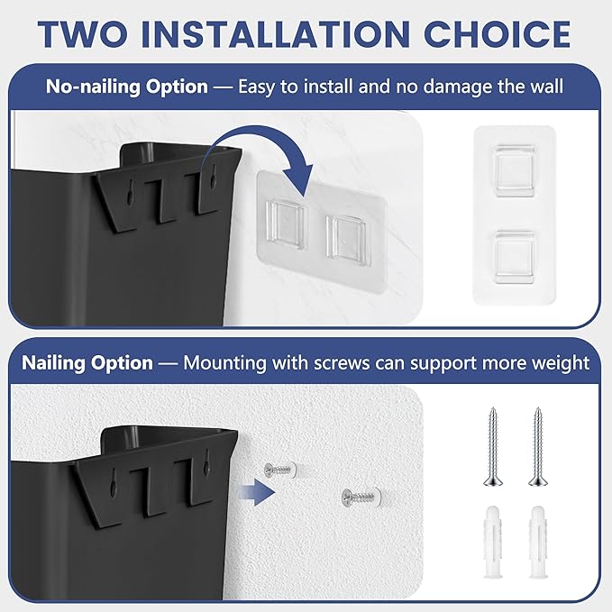 JOMOLA No Drilling File Holder 5 Pack Mail Organizer Wall Mount File Organizer Holder Office Wall Hanging Files Magazines Organizer Plastic Door Mount Wall Pocket with Adhesive Pad, Black Color - Image 3