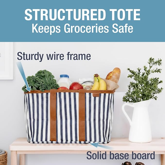 CleverMade Collapsible Tote LUXE, 30L Structured Tote Bag with Handles | Pack It All Without the Floppy-Bag Fight | Steel Rim Stays Open, Soft Grips Carry 30 lb, and Tote Folds to 1.5 Inches - Image 3