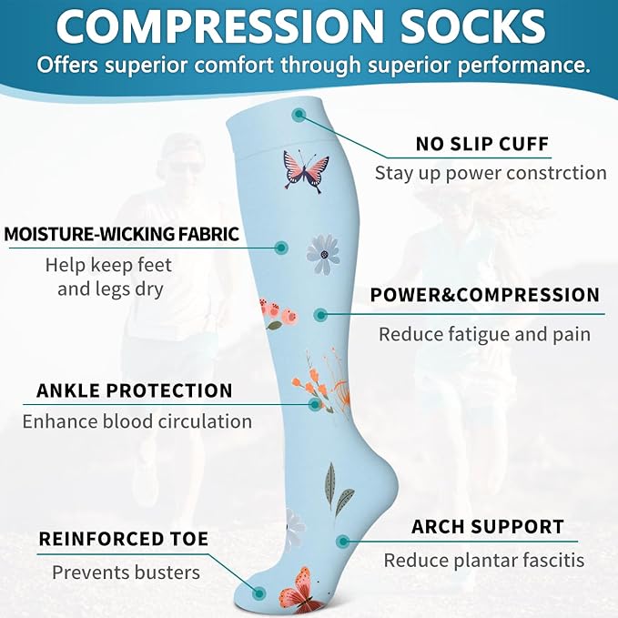 6 Pack Copper Compression Socks for Women and Men Circulation-Best Support for Medical,Running,Nursing,Athletic - Image 5