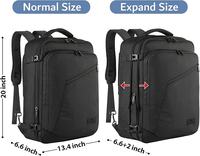 MATEIN 45L Travel Backpack, Expandable Large Carryon Backpack for Men Women | Airline Aprroved, Fits Overhead Bin, Lightweight Weekender Backpack, Water Resistant, Anti Theft, Gifts for Traveler, Black - Image 5