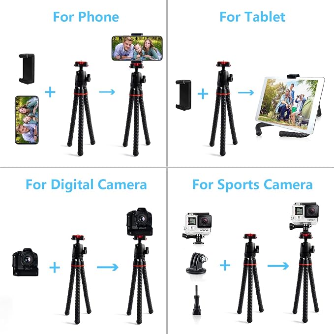 LINKCOOL 360° Rotation Flexible Octopus Travel Stand for iPhone Smartphone iPad DSLR Action Camera, with Bluetooth Wireless Remote Shutter - Image 2