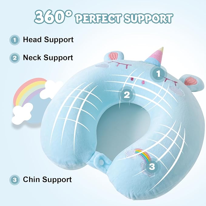 Cirorld Travel Pillow for Kids Adult Cute Neck Pillow for Traveling Memory Foam Airplane Pillow Sleep Mask Animal Flight Pillow Head Rest Neck Support for Cars Long Flights (Blue, 9-12 Y/O) - Image 2