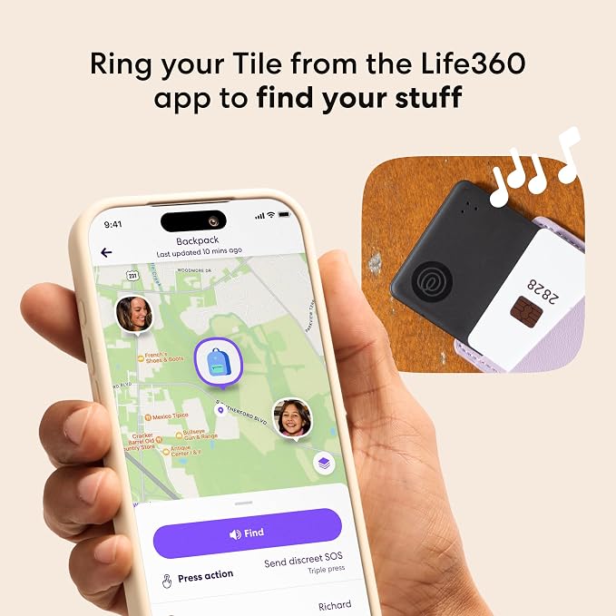 Life360 Tile Starter Pack - Bluetooth Trackers and Item Finders for Keys, Wallets & More. Both iOS and Android Compatible. Phone Finder. 2-Pack (Black Mate/Slim) - Image 3