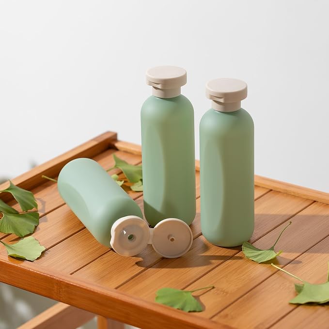 Empty Shampoo Bottles 6.7oz, Green Flip Cap Refillable Plastic, 4 Pack Set | Toiletry containers for conditioner, big large size squeeze bottles, body wash lotion dispenser, toiletries leakproof liquid - Image 6