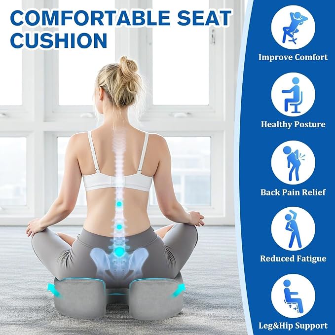 CushyOasis Seat Cushion, Office Chair Cushions, 5.28 in Thick (Light Grey) | Anti-Slip Back & Removable Cover, Ergonomic Tailbone Support Seat Cushion, Memory Foam Seat Cushion for Office - Image 3
