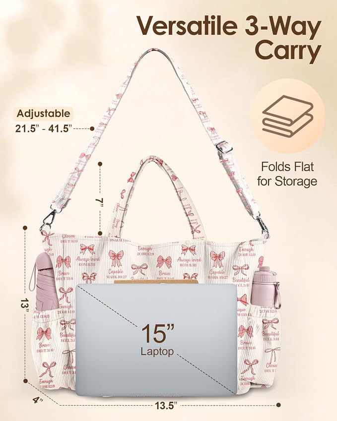 Miss Adola Corduroy Crossbody Tote Bag for Women | Multi Pocket Storage, Zipper Closure, Adjustable Strap, Fits 14 Inch Laptop, Foldable Reusable, for Work Travel Everyday - Image 6