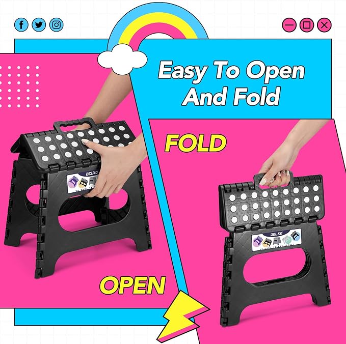 Delxo Folding Step Stool 11 Inch,300 Lbs Step Stool for Kids & Adults Black | Foldable Step Stool 11",Non-Slip Foot Stools with Handle,Lightweight Collapsible stools for Kitchen,Bathroom,Bedroom,Garden - Image 7
