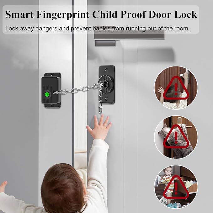 Fingerprint Child Proof Door Lock 2Pcs, Refrigerator Lock with Fingerprint & Door Locks for Kids safety, for Door Lock, Cabinet Locks and Window Locks,Strong Adhesive No Drilling(Black) - Image 2