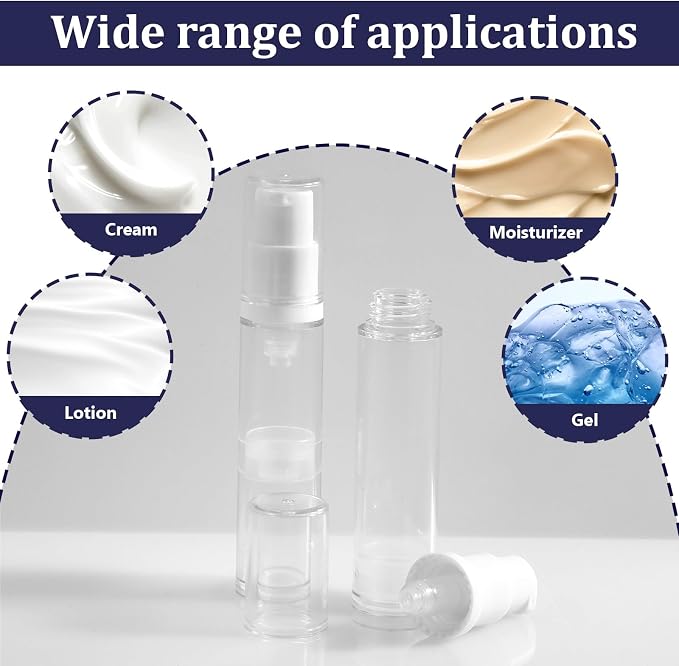 4 Pcs Empty Airless Pump Bottles, Refillable Clear Travel Pump Bottle | Lotion Container Vacuum Cosmetic Container Press Pump Bottle for DIY Foundation Gel Lotion Moisturiser Shampoo Toiletry(10ml) - Image 6