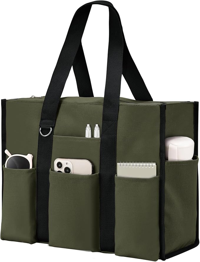 Becokan Large Tote Bag for Women Waterproof with 12 Pockets Top Zipper Closure Utility Teacher Nurse Bags for Work School by BecokanBeachBagSpecialist