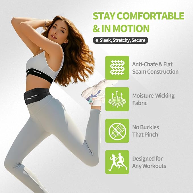 Slim Running Belt Fanny Pack for Men Women, Running Phone Holder, Waist Pack Runners Bag Money Belt with 3 Separate Pouch to Store Your Phone Key Money Safe, Waist Bag-Black - Image 2