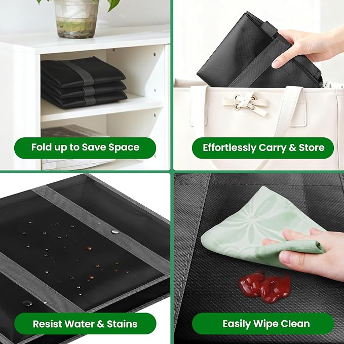 Reusable Grocery Bags for Shopping with Long Handles, 3 Pack, Black | Multipurpose Shopping Bags for Groceries, Foldable Grocery Totes Resist Water & Stains for Kitchen, Car Trunk, Picnic - Image 7