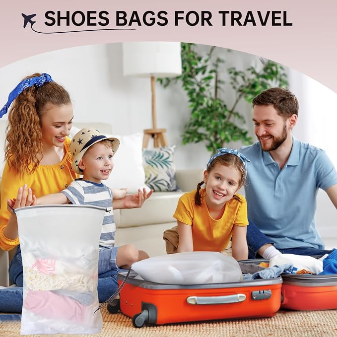 20 Pack Shoe Bags for Travel, 11.8" x 15.7" Waterproof Travel Shoe Bags for Packing, Large Clear Shoe Organizers Pouch with Rope, Portable Drawstring Shoes Storage Bag for Men & Women - Image 7