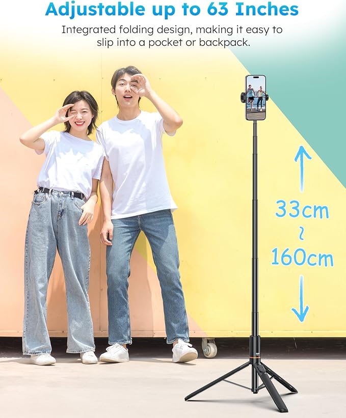 VRIG 63" Phone Selfie Stick Tripod Cell Phone Tripod with Wireless Remote | Extendable Portable Adjustable Tripod Stand for Recording Travel, Compatible with iPhone17 16 15 Android Camera - Image 3