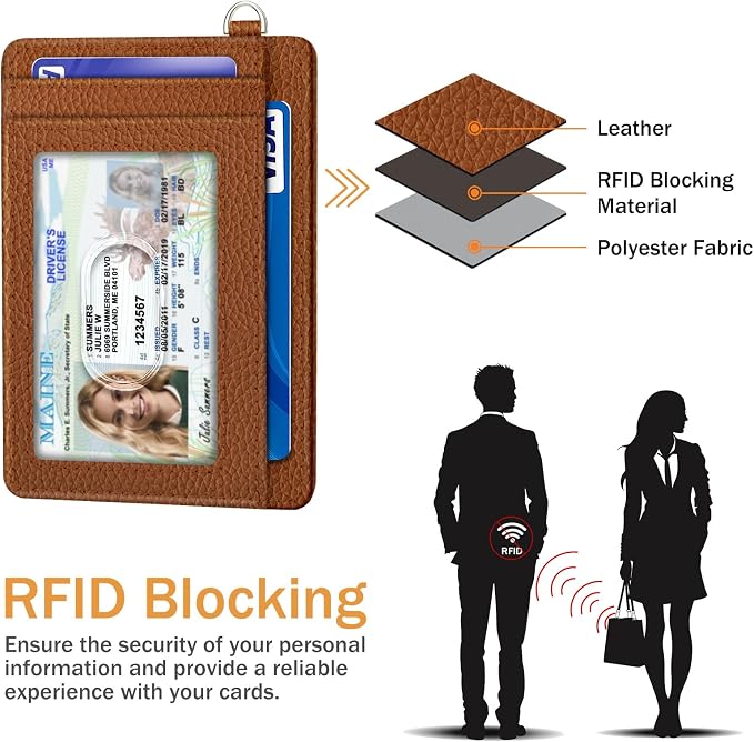 Yonlevres Credit Card Holder Slim Wallet Women Minimalist RFID Small Travel | Front Pocket, Handy, RFID Blocking, Woman Girls Ladies Gifts, D-ring for Keychain,Thin Mini Card Case, ID Window, PU Leather - Image 5