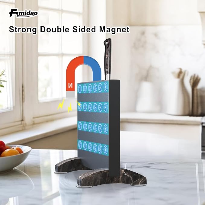 Magnetic Knife Holder Block,Black Magnetic Knife Stand for Kitchen Counter Top,Double Sided Stainless Steel Knife Storage,Strong Magnet Knife Rack - Image 2