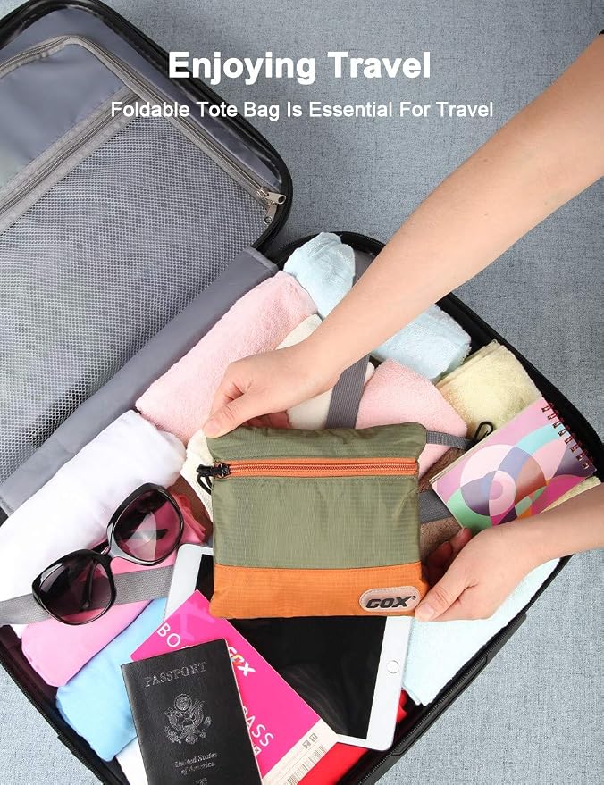 Packable Tote Bag Extra Small Duffel Bag Carry On Under Seat 20L Foldable | Nylon Packable Bag Travel Light Mens Personal Item Travel Bag Airplane Purse Carry On Bag for Women to Stand On Suitcase - Image 9