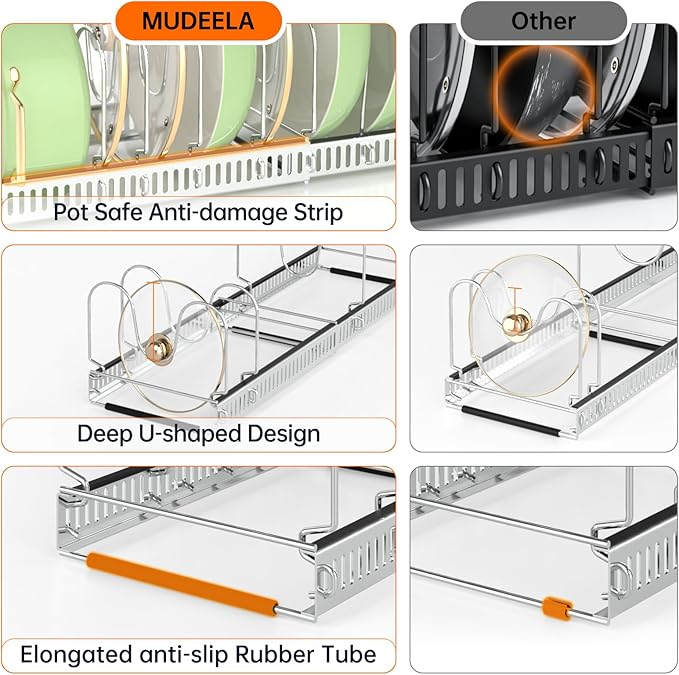MUDEELA Expandable Pot Pan Lid Organizers inside Cabinet, 10 Divider-Silver | Expandable 11.8–22.9", 10 Adjustable Divider, Tool-Free Assembly, Non-Slip, Scratch-Proof, For Pan Lid Cutting Board Bakeware - Image 4