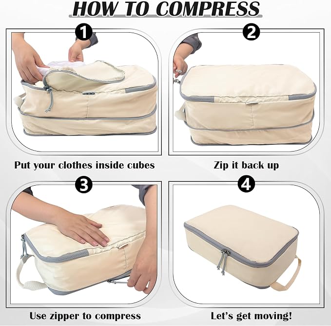 Compression Packing Cubes for Travel Packing Organizers, Beige, 2L+2XL | Expandable Travel Cubes for Packing Suitcase Organizer Bags Compression Bags for Travel Accessories - Image 6
