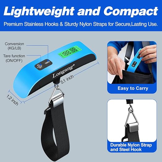 Digital Hanging Luggage Scale with Backlit for Travel, Portable Handheld Suitcase Weight Scale with Hook, 110 Pounds, Battery Included - Image 3