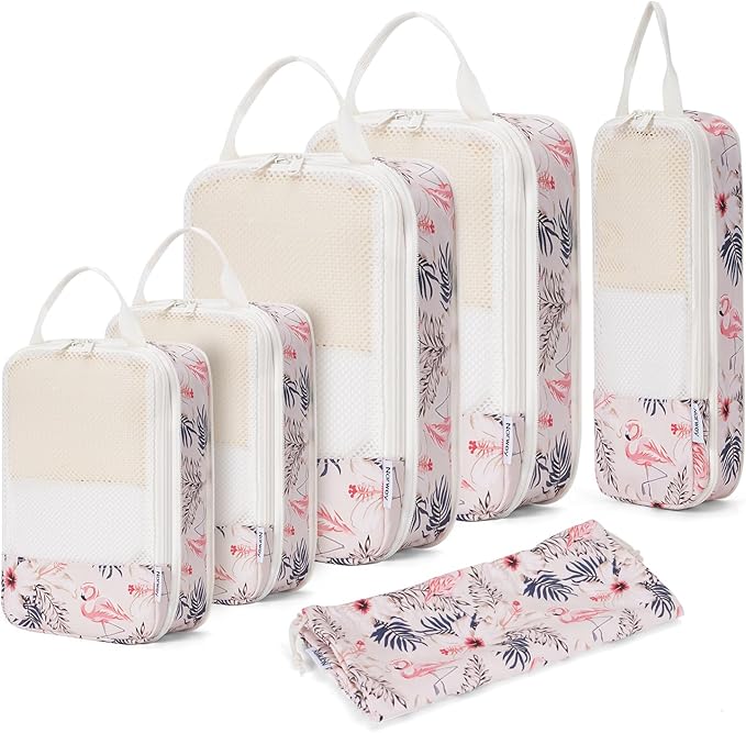Narwey 6 Set Compression Packing Cubes for Travel Women Men, Travel Cubes for Carry On Suitcase, Durable Compression Luggage Organizer Bags by Narwey