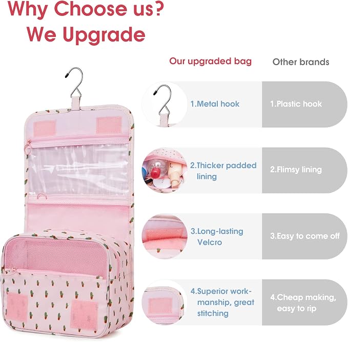 Narwey Small Hanging Travel Toiletry Bag for Women, Travel Bag for Toiletries, Makeup Bag Organizer Make Up Bags Cosmetic Bags for Girls - Image 5