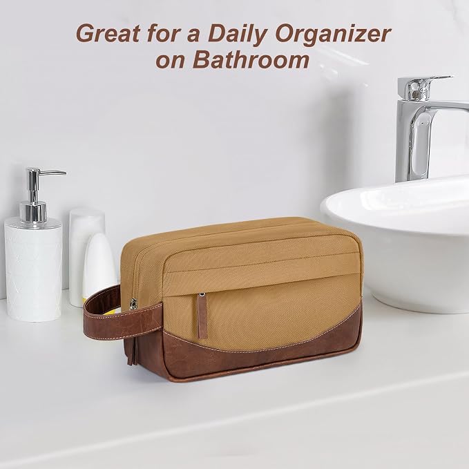 Travel Toiletry Bag for Men, Hanging Toiletry Organizer, Water Resistant Shaving Kit with Large Capacity for Travel Accessories (Brown, Medium) - Image 7