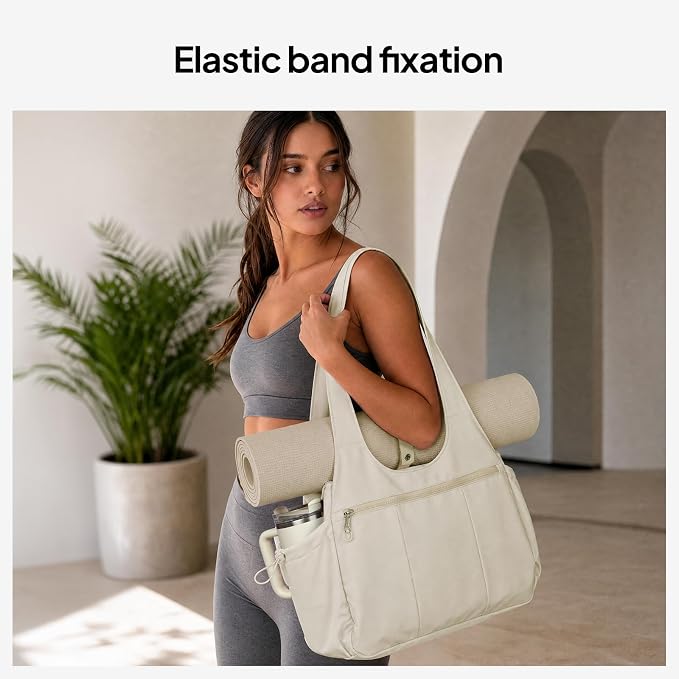 TOPEAST Foldable Tote Bag for Women with Yoga Mat Holder,Travel Tote Bag with Water Bottle Pocket,Lightweight Workout Gym Bag - Image 3