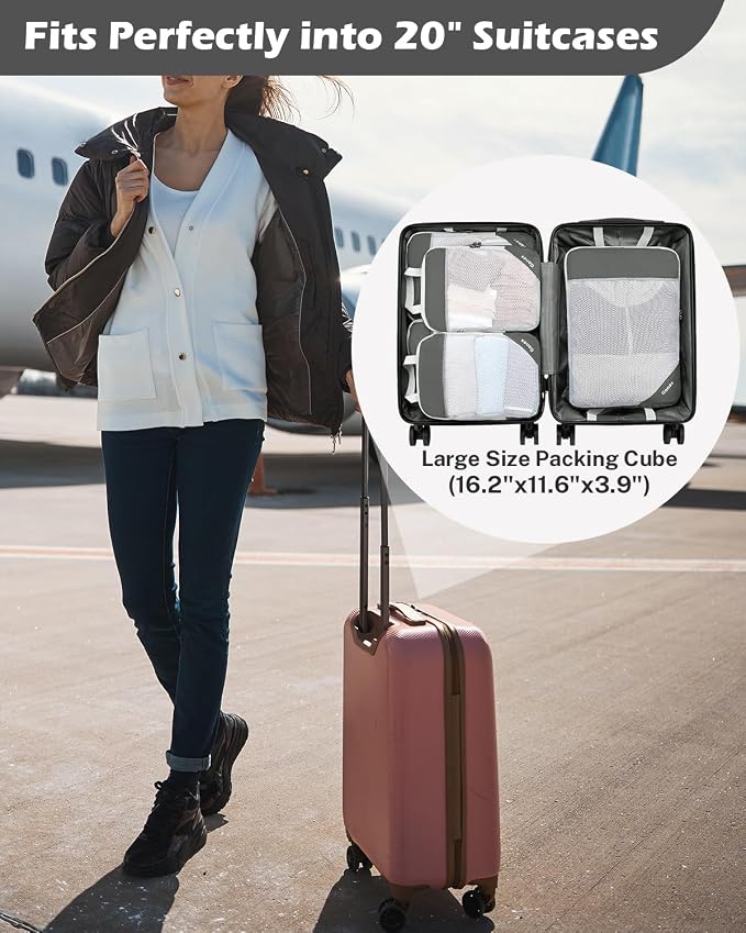 Gonex Compression Packing Cubes for Travel, Mesh Bags Luggage Organizers | Set of 4/5/6/7/10 for Essentials, Extensible, Fits 20"Carry-on Suitcases, See-through Mesh, Double Zipper Compression - Image 2
