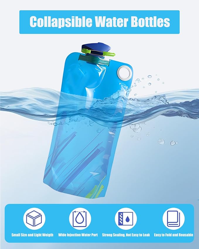 4 Pack Collapsible Water Bottle with Carabiner, 33oz Foldable Reusable BPA-Free Water Bottles with Leakproof Lid for Traveling Hiking Camping Biking - Image 3