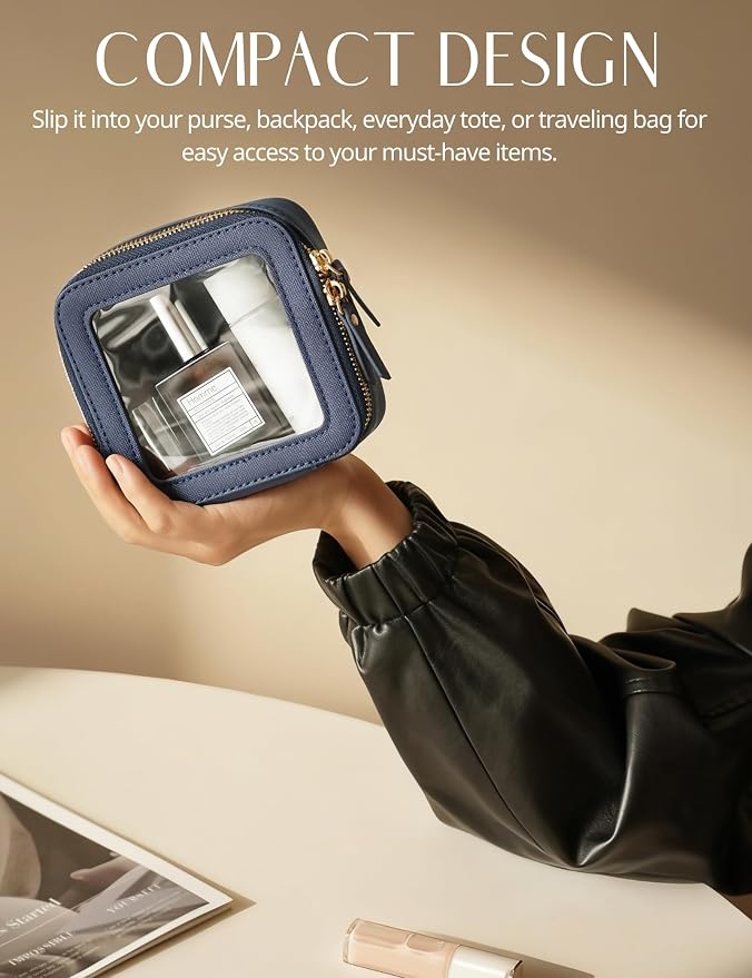 Clear Makeup Bag with Zipper Small Travel Cosmetic Case Navy Blue Mini Pouch for Purse Accessories Car Storgae Essentials Bag Purse Pouch Organizer Compact Small Clear Toiletry Bag for Traveling - Image 3