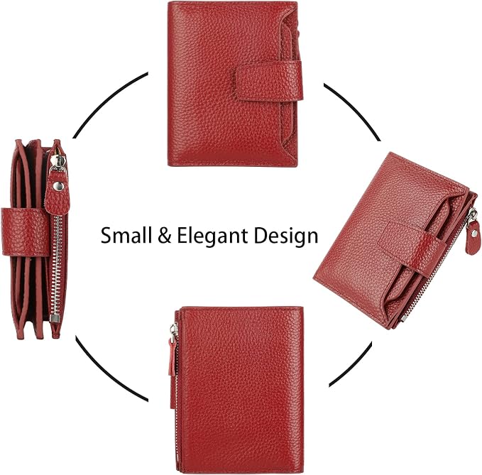 Small Compact Women Wallet RFID Blocking Genuine Leather Bifold Purse with ID Windows - Image 3