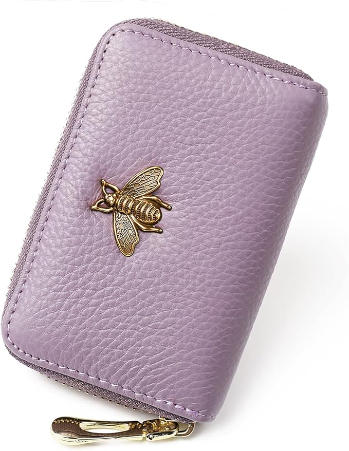 imeetu RFID Credit Card Holder, Small Card Wallet Women, Leather Card Case | Genuine Leather Women's Card & id Cases, Change Coin Purse with Zipper Keychain id Window, 20 Colors & 3 Styles, Daily, Gifts by imeetu