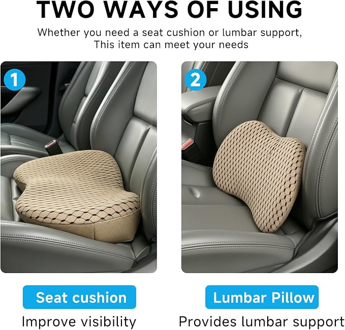 Livtribe Car Seat Cushion - Memory Foam Seat Pad for Sciatica & Lower Back Pain Relief - Driving Cushion with Breathable Mesh Cover - Road Trip Essentials for Drivers (3D Beige) - Image 2