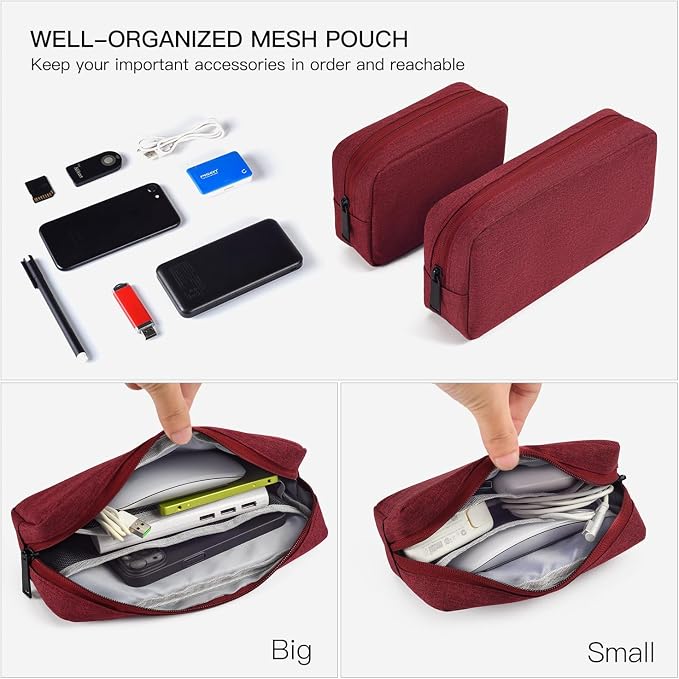 imComor Universal Electronics Accessories Case Bag, 2-Pack Portable Soft Carrying Case Bag Pouch Wire Cable Organizer for Hard Drive, Power Adapter, Laptop Mouse, Cosmetics Kit, Small+Big-Wine Red - Image 3
