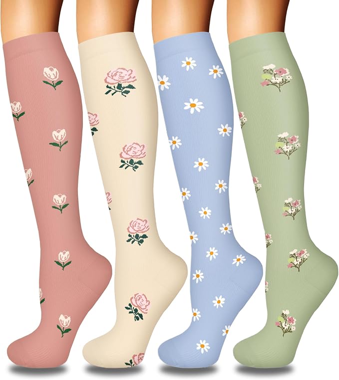 4 Pairs Compression Socks for Women Circulation-Best Support for Nurses,Running,Athletic,Travel by Iseasoo