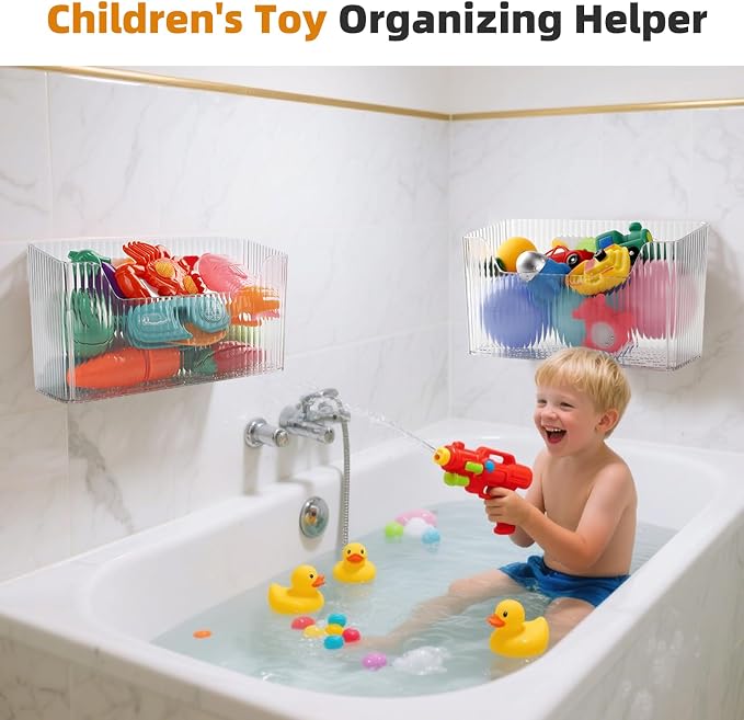 "Set of 3 Shower Caddy & Cabinet Door Organizer - Wall Mounted Shower Shelves with Adhesive, Stackable Plastic Shower Organizer, Clear Bathroom Organizers for Kitchen, Pantry (BPA Free, Large)" - Image 5