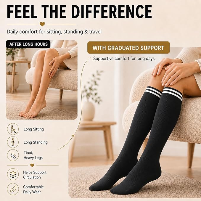 Aoliks Compression Socks for Women and Men 4 Pairs, Mild Support | Long Knee High Stockings for Nurses Running Travel Flying Pregnancy Athletic 15-20 mmHg - Image 2