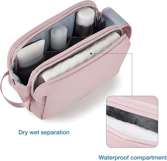 BAGSMART Toiletry Bag for Men, Travel Toiletry Organizer Dopp Kit Water-resistant Shaving Bag for Toiletries Accessories, Door Room Essentials,Pink-large - Image 3