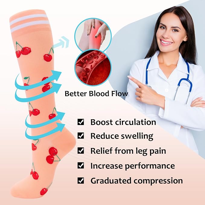 fenglaoda Compression Socks Women Men 4 Pairs, Knee High Support Socks for Running, Sports, Travel, Flight, Nurse - Image 2