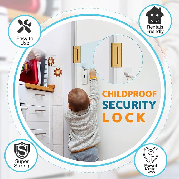Home Security Door Reinforcement Lock Child Proof Kids Safety Gold 3 Pack | Door Locks for Kids Safety Front Door Latch Flip Door Guardian Security Device Top Lock Toddler Proof No Drill Prevent Entry - Image 4