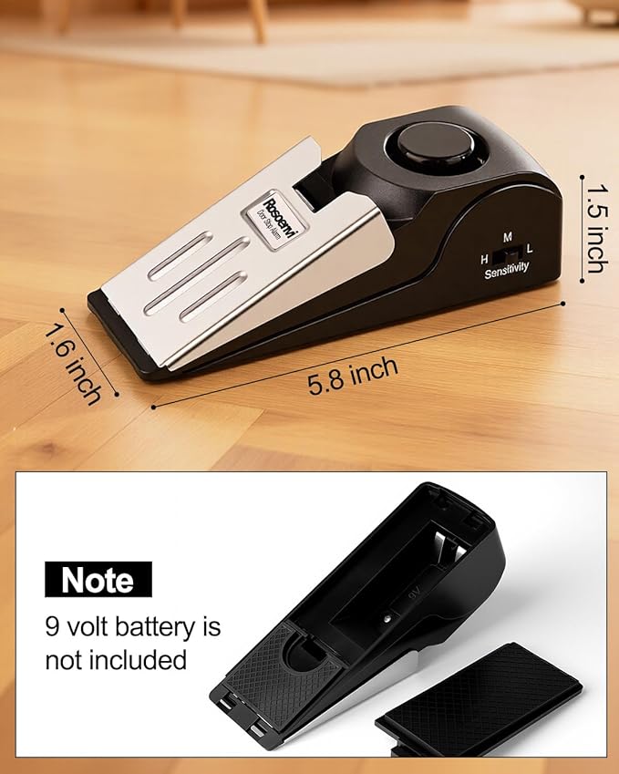 3 Pack Door Stop Alarm, Door Stopper with 120DB Security Alarm, Floor Wedge Door Stop Siren, Door Security Devices for Traveling, Apartment, Hotel and Home, Black - Image 7