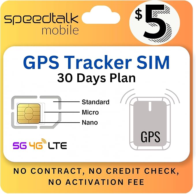 Tracker SIM Card for 5G 4G LTE GSM Pet Senior Kids Car All GPS Tracking Devices | Talk Text Data | 3 in 1 SIM Card Standard Micro Nano | 30 Days Wireless Subscription Plan by SpeedTalkMobile