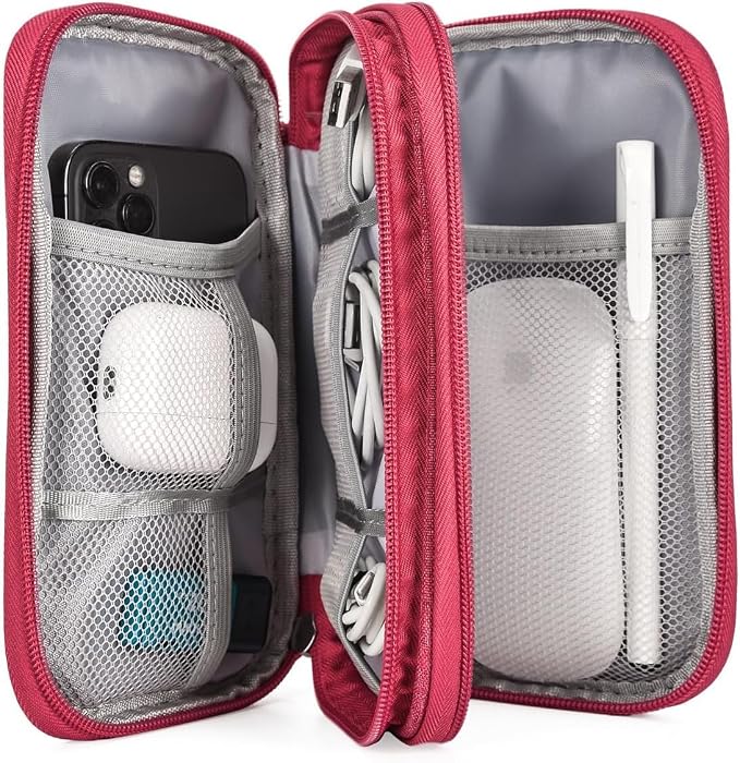CAOODKDK Electronic Organizer Travel Cable Accessories Bag, Electronic Organizer Case, Waterproof Electronic Accessories Organizer Bag for Power Bank, Charging Cords, USB Cable (Rose Red) - Image 5