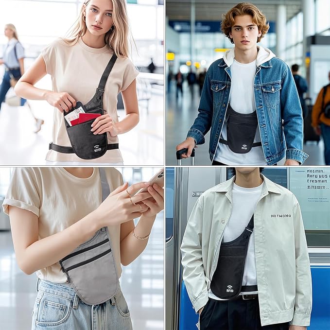Money Belt for Travel, RFID Blocking Hidden Neck Wallet & Passport Holder | Unisex dual-strap + RFID, slim breathable, 3-compartment holds 4 passports+2 phones, durable YKK, water-resistant. - Image 7