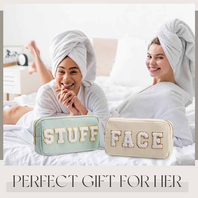 Preppy Makeup Bags Chenille Letter Stuff Bag Nylon Cosmetic Pouch Cases with Zipper for Women Travel Toiletry(Soft Color,Soft,4 Pcs) - Image 5