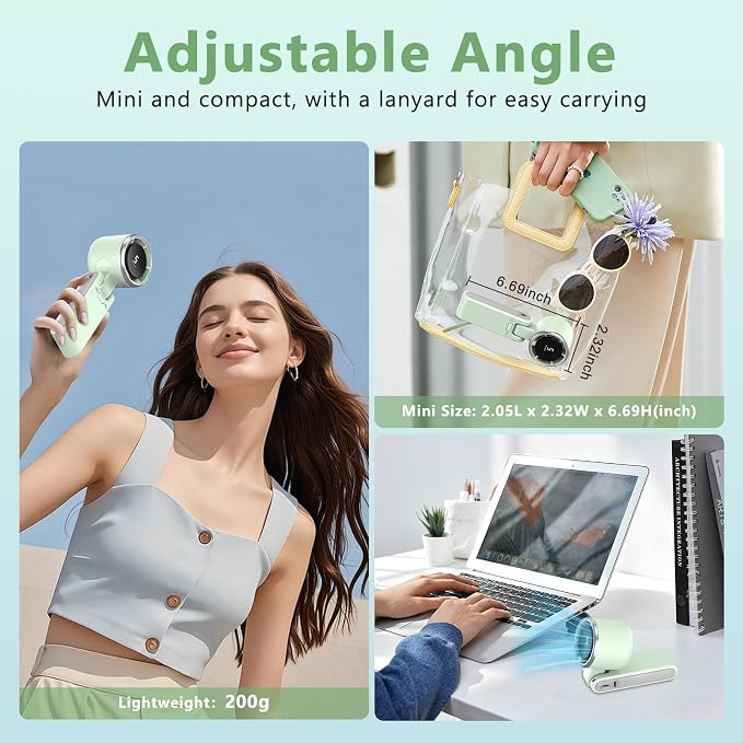 COO Portable Handheld Turbo Fan, 5-Speed Rechargeable Personal Fan | 180° Foldable 3 IN 1 Design with LED Display, Mini Desk Fan for Office, Travel & Outdoor Activities, Green - Image 4