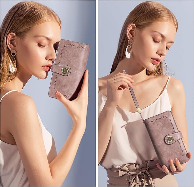 SENDEFN Wallets for Women Leather Credit Card Holder with RFID Blocking Large Capacity Wristlet | with RFID Blocking - Image 6